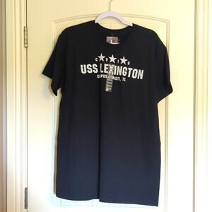 USS Lexington Aircraft Carrier Flag Silhouette Short Sleeve Tee Men's XL NWT